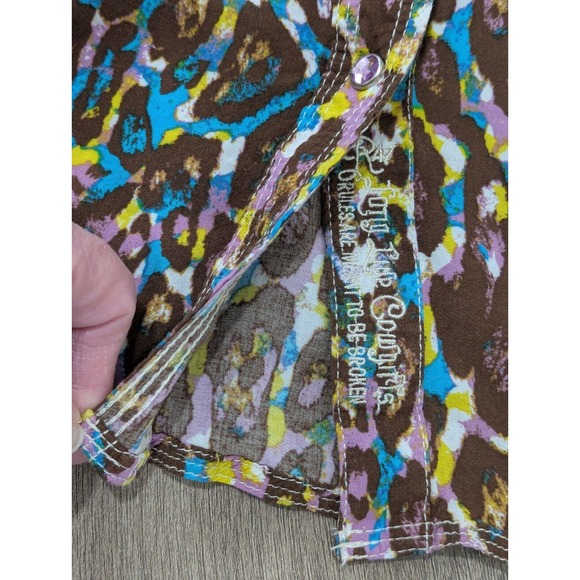 Rock 47 Wrangler Western Shirt Pink Rhinestone Snap Brown Turquoise Size Large - Picture 9 of 10